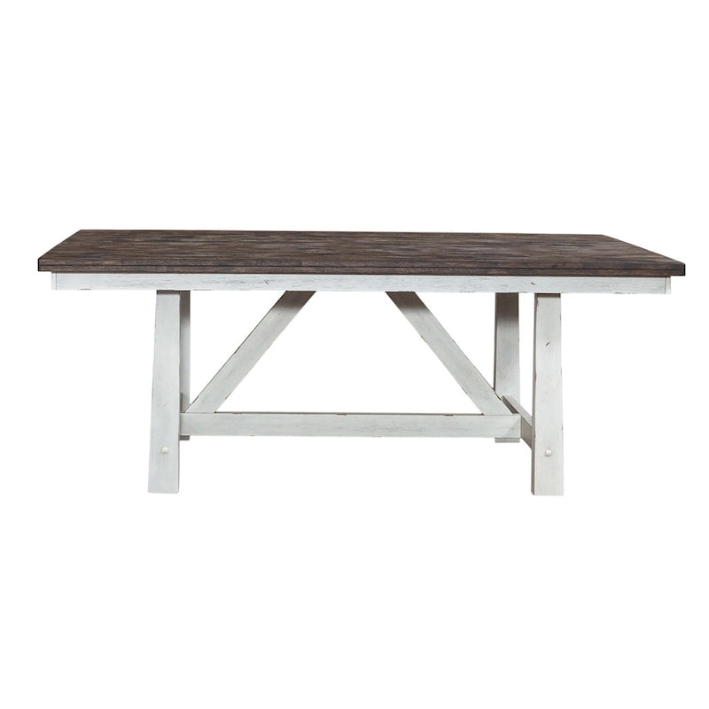 Farmhouse White and Wood Tone 5 Piece Trestle Table Set