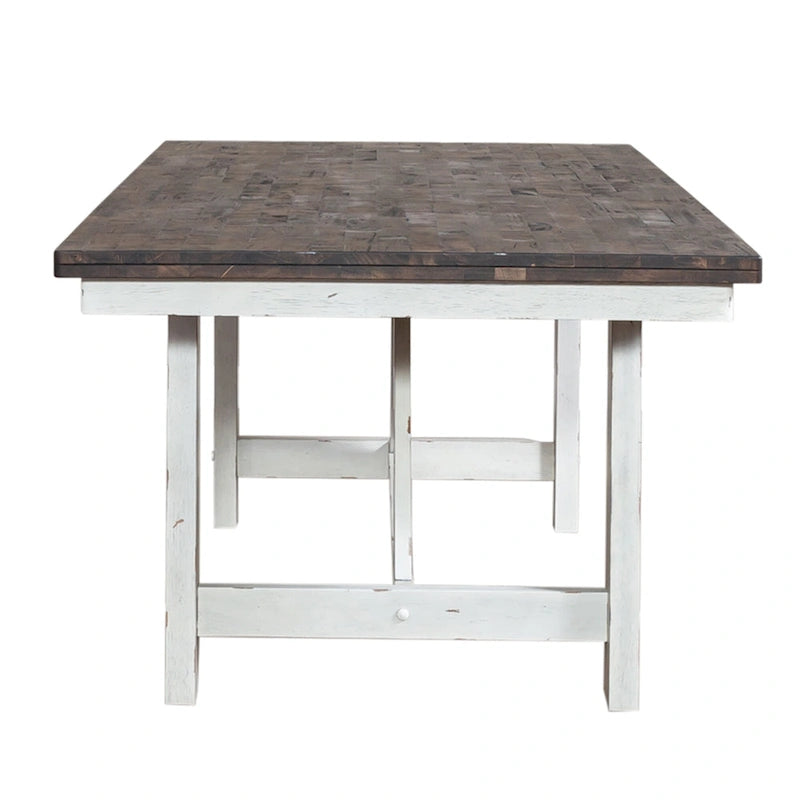 Farmhouse White and Wood Tone 5 Piece Trestle Table Set