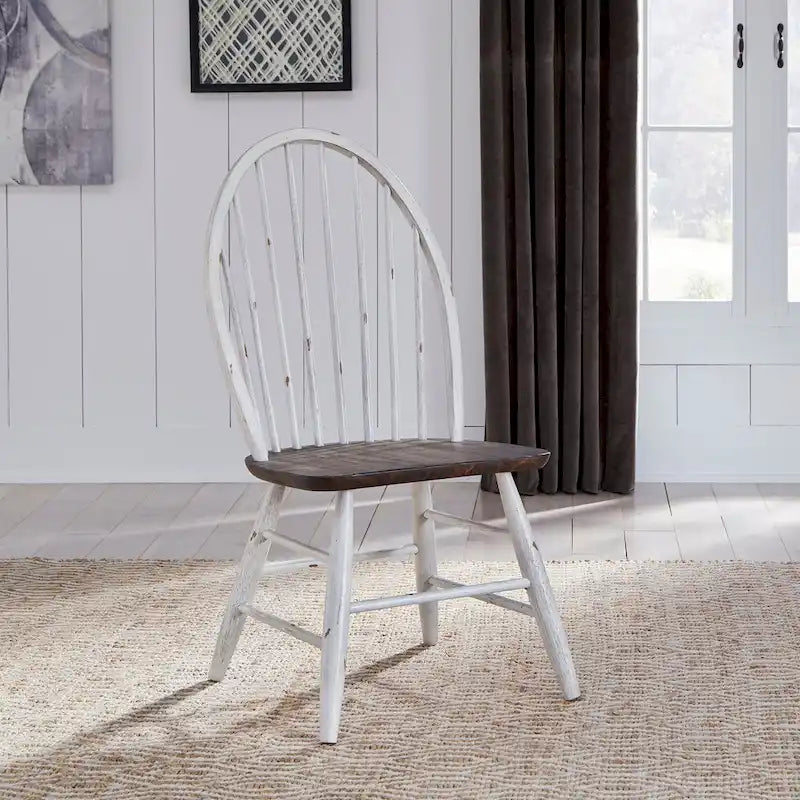 Farmhouse White and Wood Tone 5 Piece Trestle Table Set