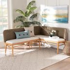 Denver Modern Bohemian Natural Seagrass and Acacia Wood 2-Piece Dining Nook Banquette Set
