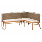 Denver Modern Bohemian Natural Seagrass and Acacia Wood 2-Piece Dining Nook Banquette Set