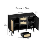 Anmytek Modern Wood Rattan Black Buffet Sideboard Accent Storage Cabinet with 3 Drawers and 2 Doors