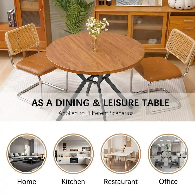 Grondin Modern Farmhouse Style 38.6 Round Dining Table with 1.18  Thick MDF Tabletop and Pedestal Cross Metal Legs