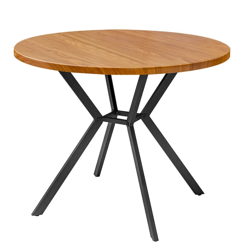 Grondin Modern Farmhouse Style 38.6 Round Dining Table with 1.18  Thick MDF Tabletop and Pedestal Cross Metal Legs