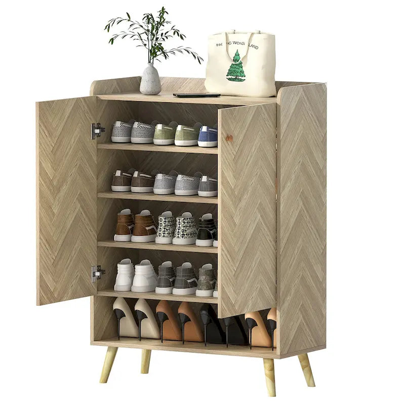 Anmytek Modern 20 Pairs Entryway Shoe Storage Cabinet 6-Tier Shoe Rack Organizer with Doors and Adjustable Shelves