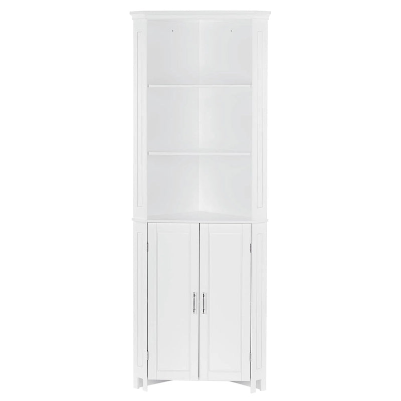 RiverRidge Somerset Tall Corner Bathroom Cabinet Storage Organizer with Doors and an Adjustable Shelf - White