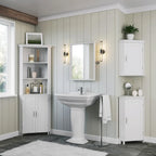 RiverRidge Somerset Tall Corner Bathroom Cabinet Storage Organizer with Doors and an Adjustable Shelf - White
