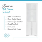 RiverRidge Somerset Tall Corner Bathroom Cabinet Storage Organizer with Doors and an Adjustable Shelf - White