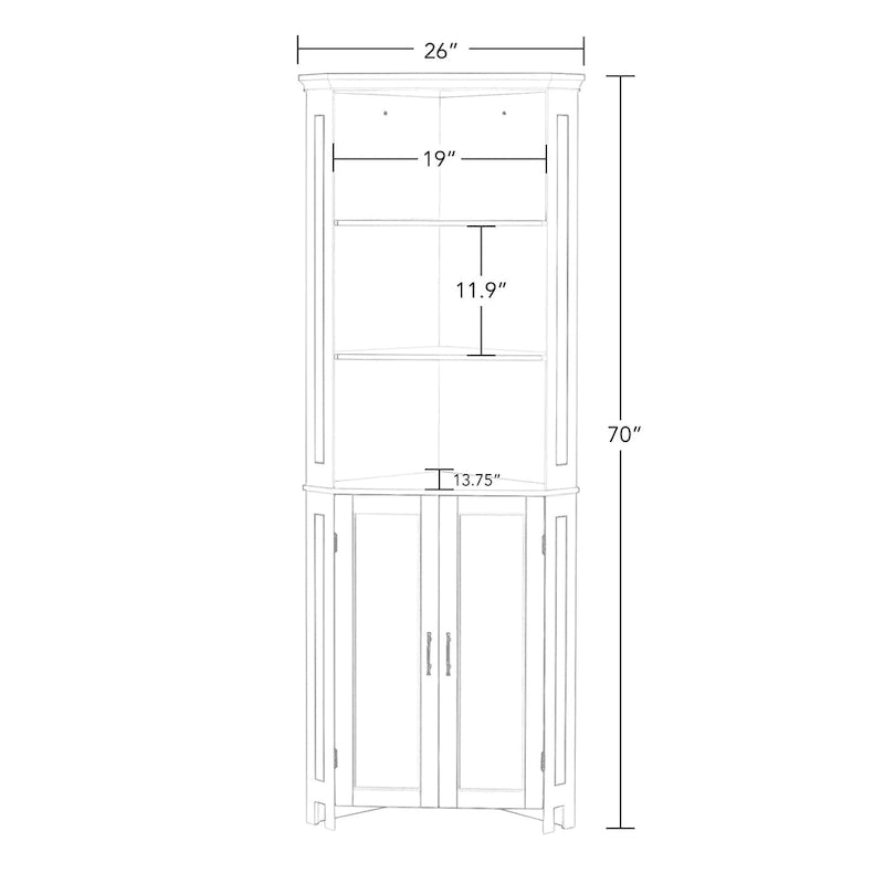RiverRidge Somerset Tall Corner Bathroom Cabinet Storage Organizer with Doors and an Adjustable Shelf - White