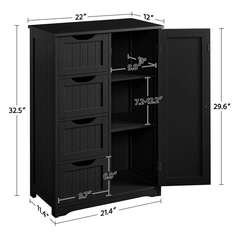 Wooden Bathroom Floor Cabinet - 13 D x 22 W x 32 H