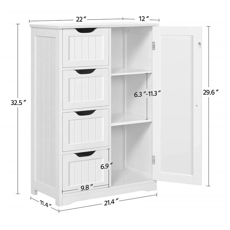 Wooden Bathroom Floor Cabinet - 13 D x 22 W x 32 H