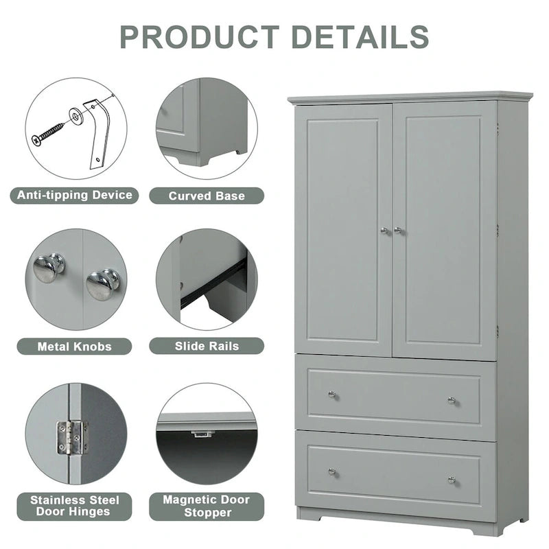 Tall Bathroom Storage Cabinet with Two Doors and Drawers