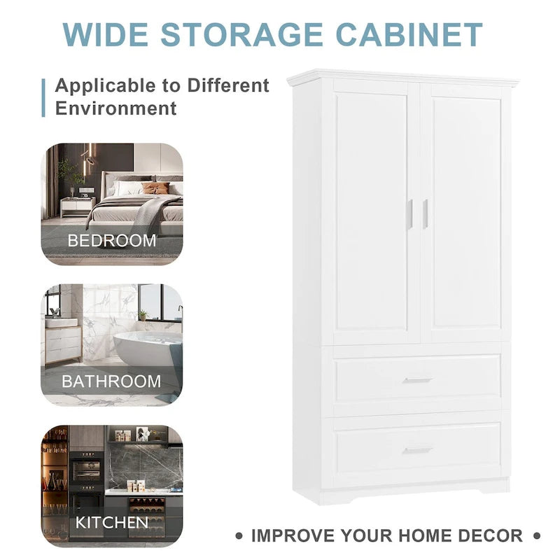 Tall Bathroom Storage Cabinet with Two Doors and Drawers