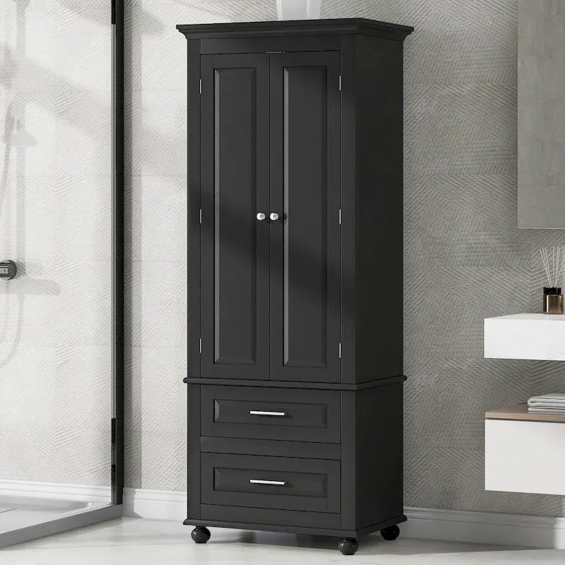 Freestanding Tall Storage Cabinet with 2 Drawers & 2 Doors for Bathroom/Office