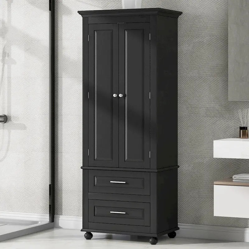 Freestanding Tall Storage Cabinet with 2 Drawers & 2 Doors for Bathroom/Office