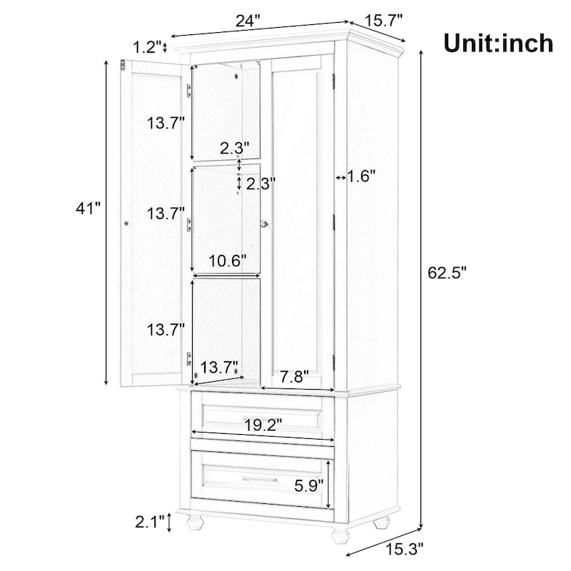 Freestanding Tall Storage Cabinet with 2 Drawers & 2 Doors for Bathroom/Office