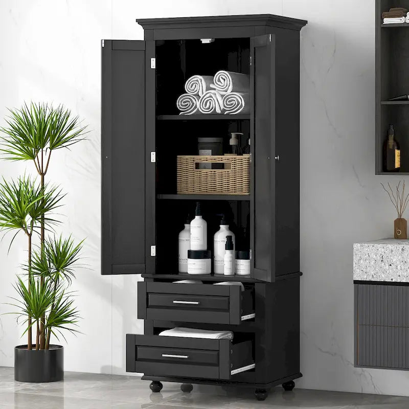 Freestanding Tall Storage Cabinet with 2 Drawers & 2 Doors for Bathroom/Office