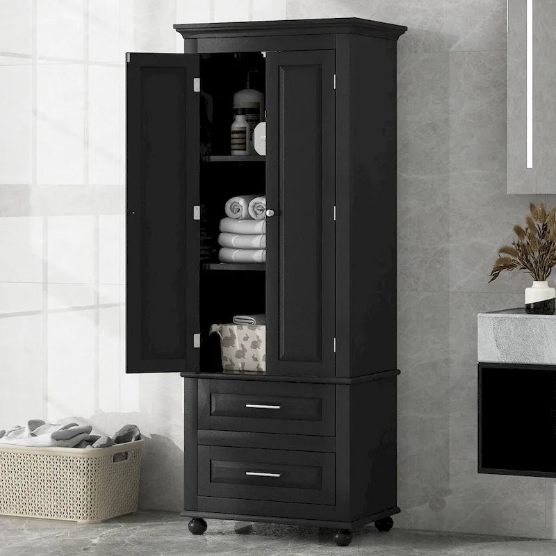 Freestanding Tall Storage Cabinet with 2 Drawers & 2 Doors for Bathroom/Office