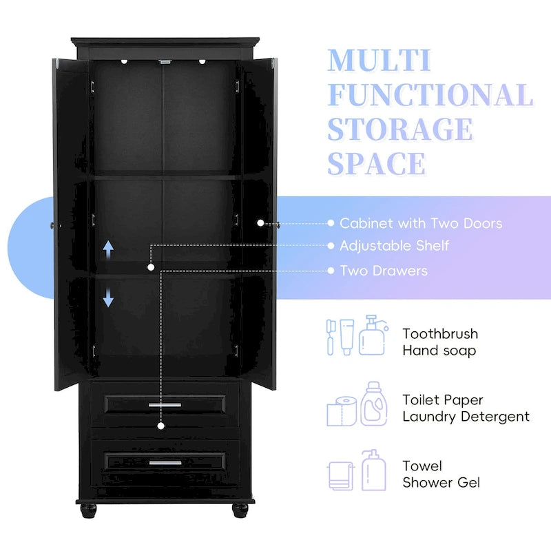 Freestanding Tall Storage Cabinet with 2 Drawers & 2 Doors for Bathroom/Office