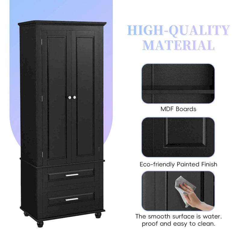 Freestanding Tall Storage Cabinet with 2 Drawers & 2 Doors for Bathroom/Office