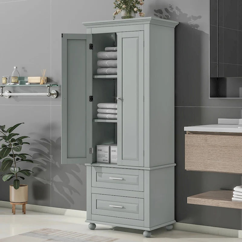 Freestanding Tall Storage Cabinet with 2 Drawers & 2 Doors for Bathroom/Office