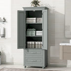 Freestanding Tall Storage Cabinet with 2 Drawers & 2 Doors for Bathroom/Office