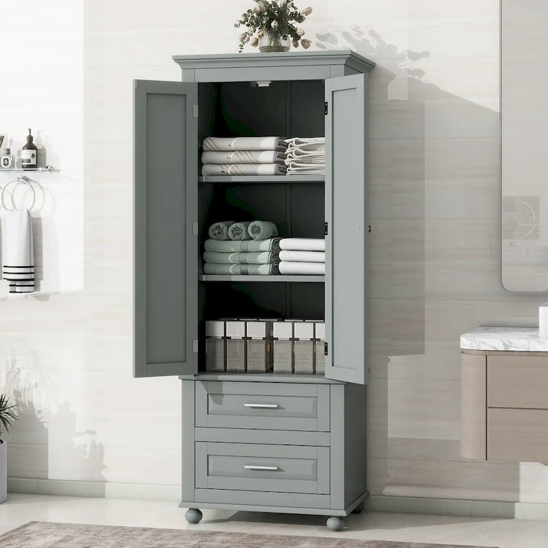 Freestanding Tall Storage Cabinet with 2 Drawers & 2 Doors for Bathroom/Office