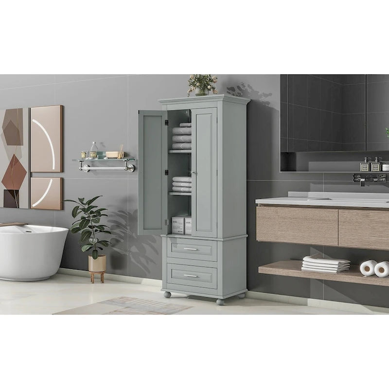 Freestanding Tall Storage Cabinet with 2 Drawers & 2 Doors for Bathroom/Office