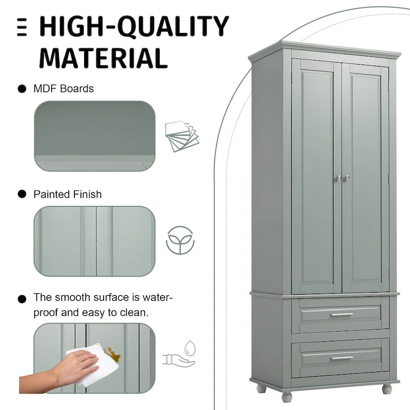 Freestanding Tall Storage Cabinet with 2 Drawers & 2 Doors for Bathroom/Office