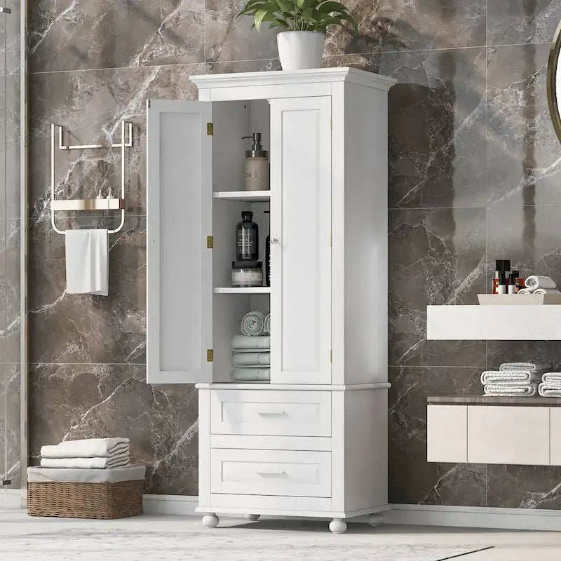 Freestanding Tall Storage Cabinet with 2 Drawers & 2 Doors for Bathroom/Office