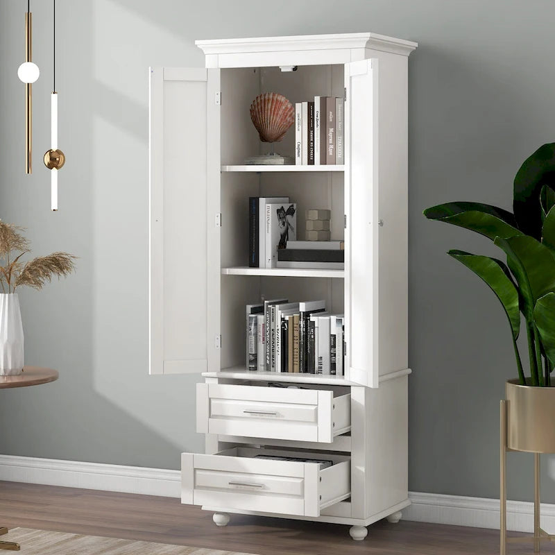 Freestanding Tall Storage Cabinet with 2 Drawers & 2 Doors for Bathroom/Office