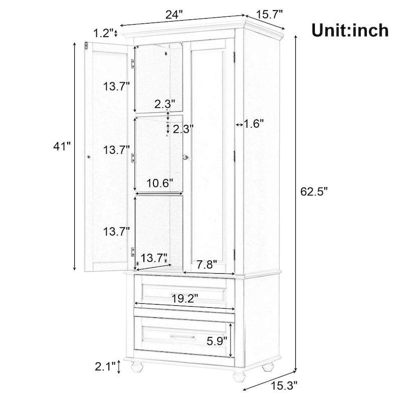 Freestanding Tall Storage Cabinet with 2 Drawers & 2 Doors for Bathroom/Office