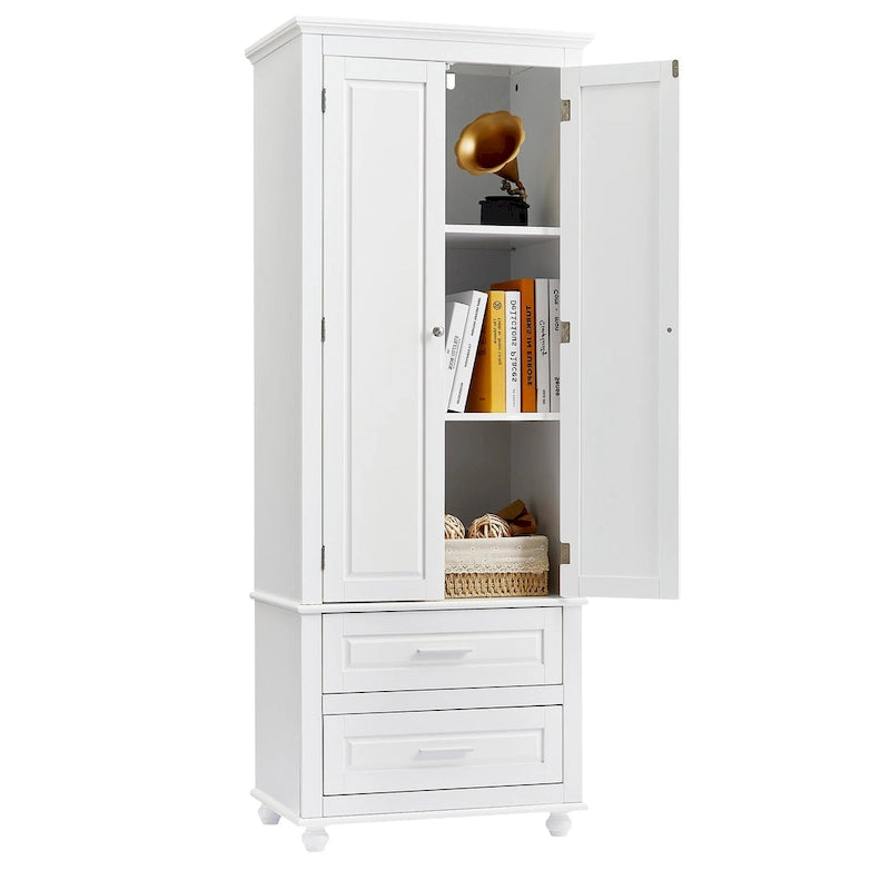 Freestanding Tall Storage Cabinet with 2 Drawers & 2 Doors for Bathroom/Office