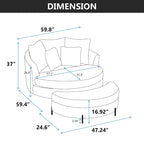 Modern Sofa Chair Round Accent Barrel Chair With 5 Pillows and Optional Ottoman