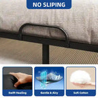 Moasis Metal Bed Frame Folding Upholstered Bed Frame with Faux Leather Headboard Two Pillows