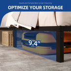 Moasis Metal Bed Frame Folding Upholstered Bed Frame with Faux Leather Headboard Two Pillows