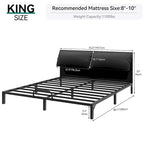 Moasis Metal Bed Frame Folding Upholstered Bed Frame with Faux Leather Headboard Two Pillows