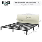 Moasis Metal Bed Frame Folding Upholstered Bed Frame with Faux Leather Headboard Two Pillows