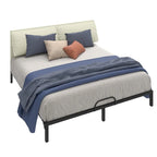 Moasis Metal Bed Frame Folding Upholstered Bed Frame with Faux Leather Headboard Two Pillows