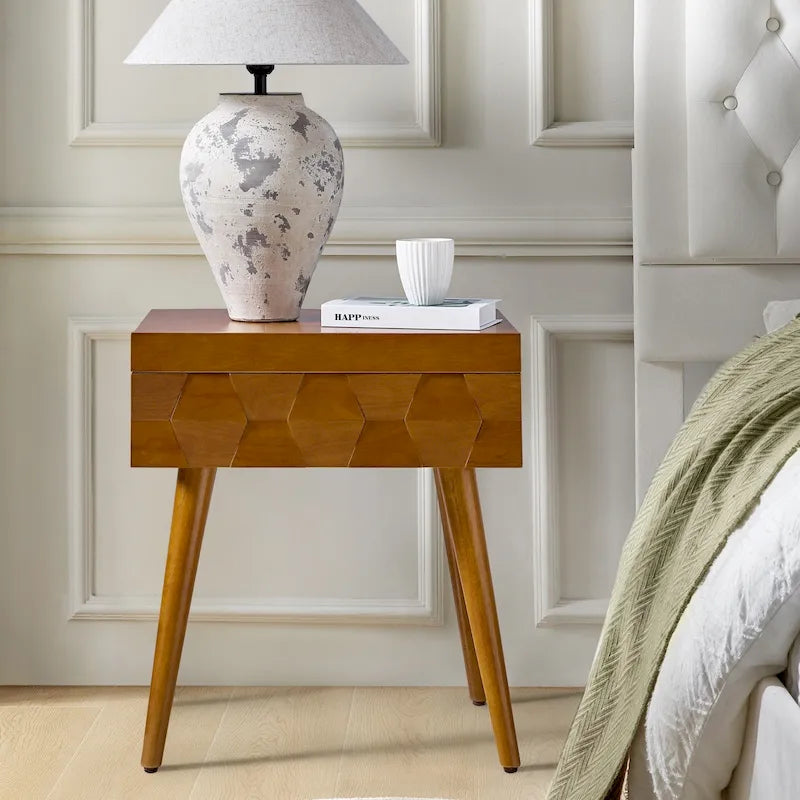 Julian Mid-century Modern End Table with Charging Station by HULALA HOME