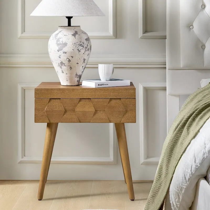 Julian Mid-century Modern End Table with Charging Station by HULALA HOME
