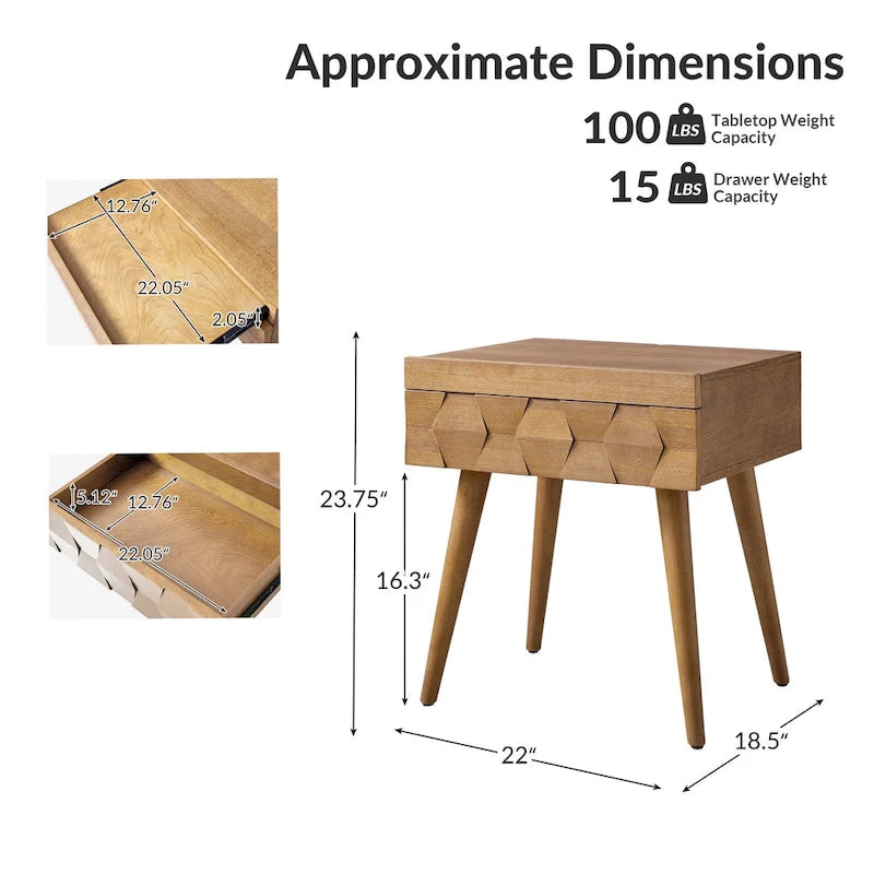 Julian Mid-century Modern End Table with Charging Station by HULALA HOME