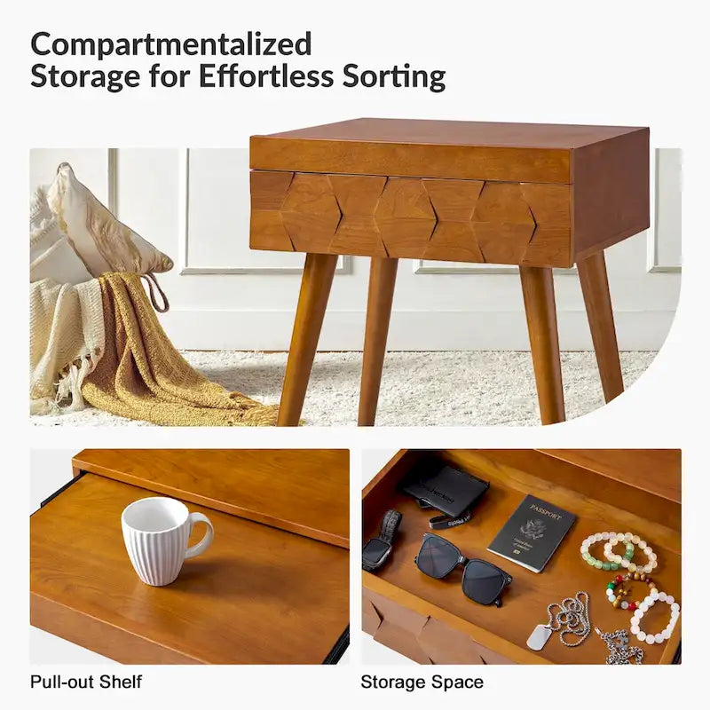 Julian Mid-century Modern End Table with Charging Station by HULALA HOME