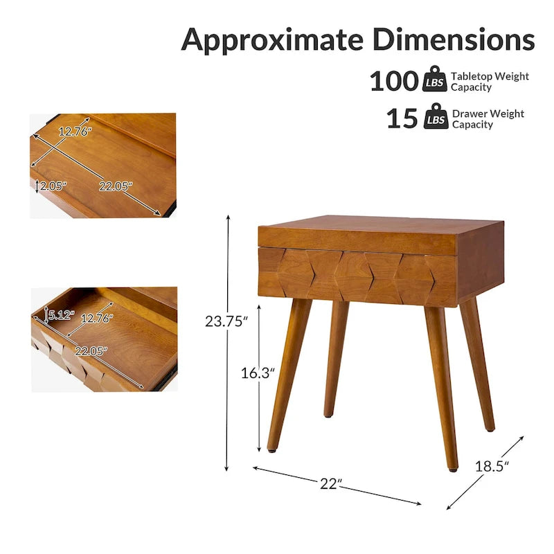 Julian Mid-century Modern End Table with Charging Station by HULALA HOME
