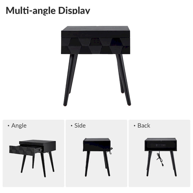 Julian Mid-century Modern End Table with Charging Station by HULALA HOME