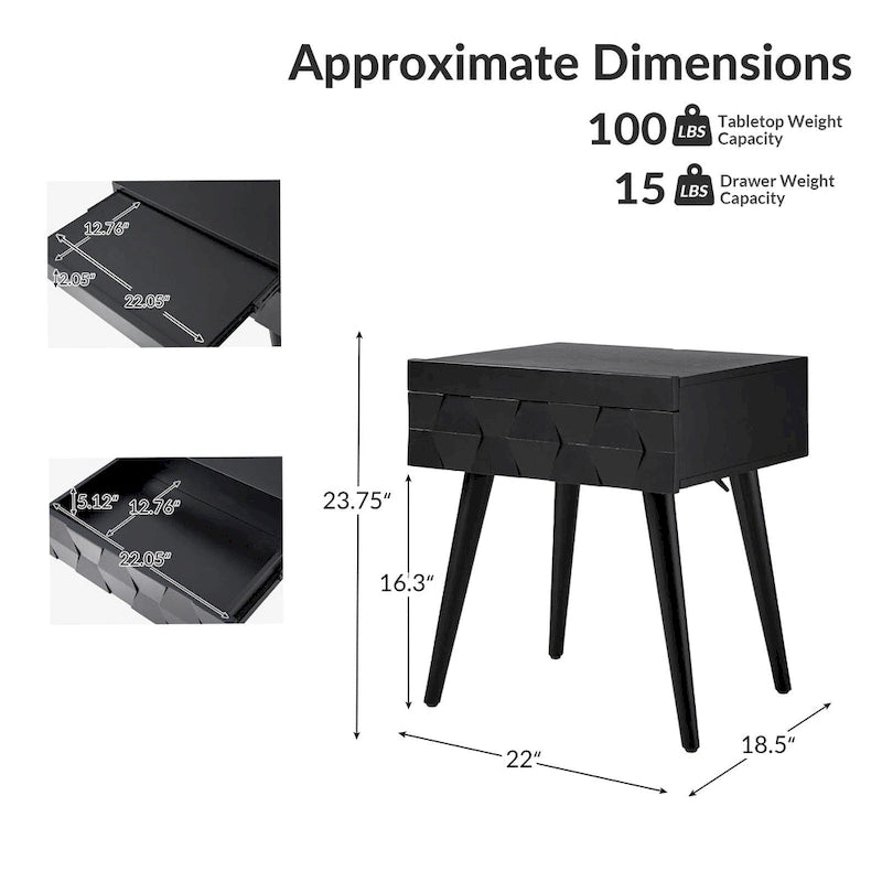 Julian Mid-century Modern End Table with Charging Station by HULALA HOME