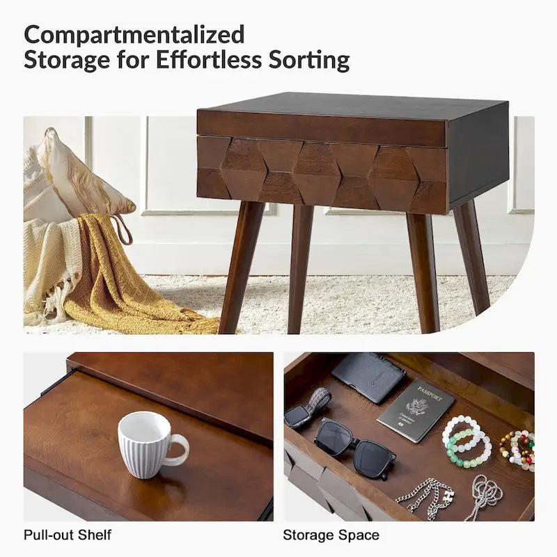 Julian Mid-century Modern End Table with Charging Station by HULALA HOME