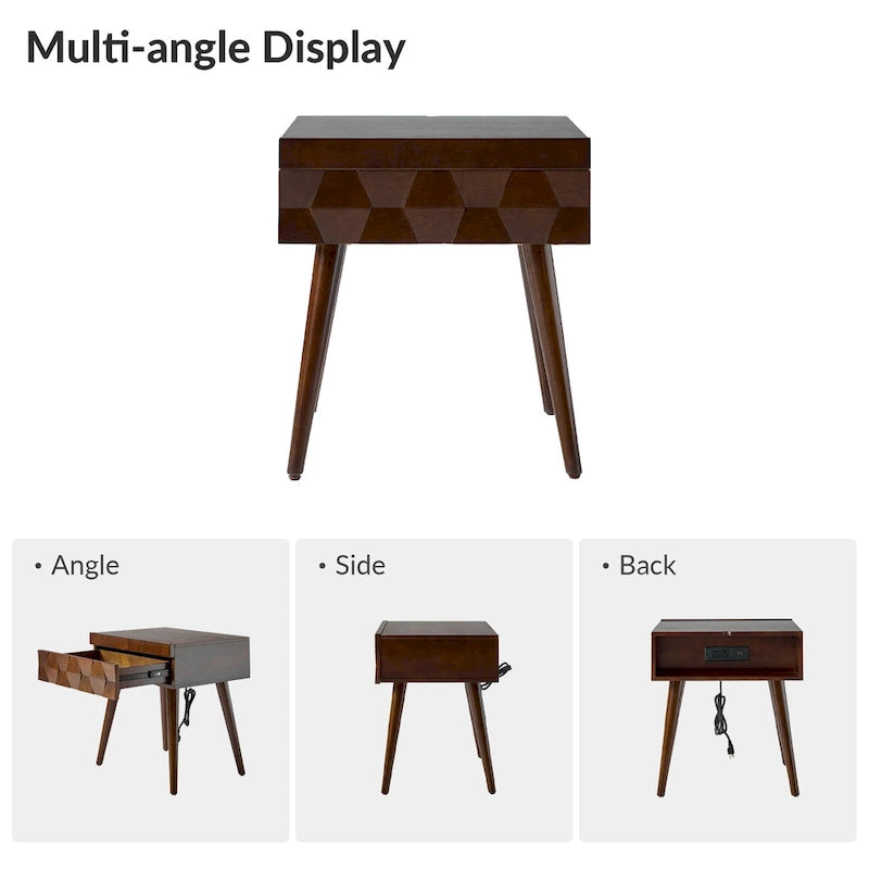 Julian Mid-century Modern End Table with Charging Station by HULALA HOME