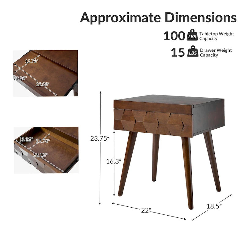 Julian Mid-century Modern End Table with Charging Station by HULALA HOME