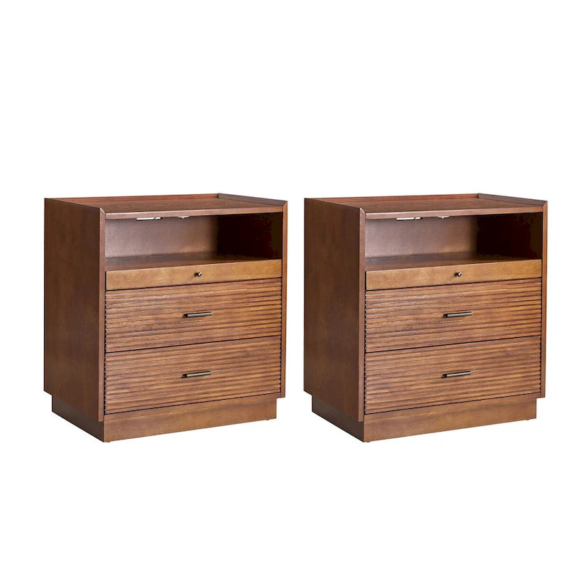 Lorenz Mid-century Nightstand with USB and LED Light Set of 2 by HULALA HOME